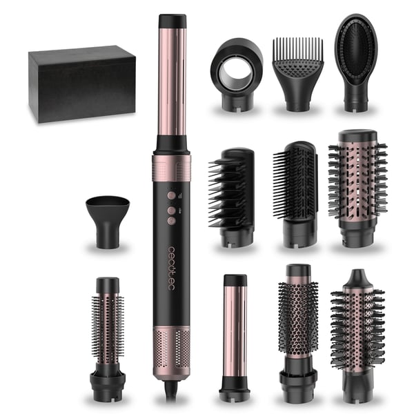 Cecotec Bamba CeramicCare 12in1 AirGlam Black Multistyler Varm Svart, Rosa 1400 W
