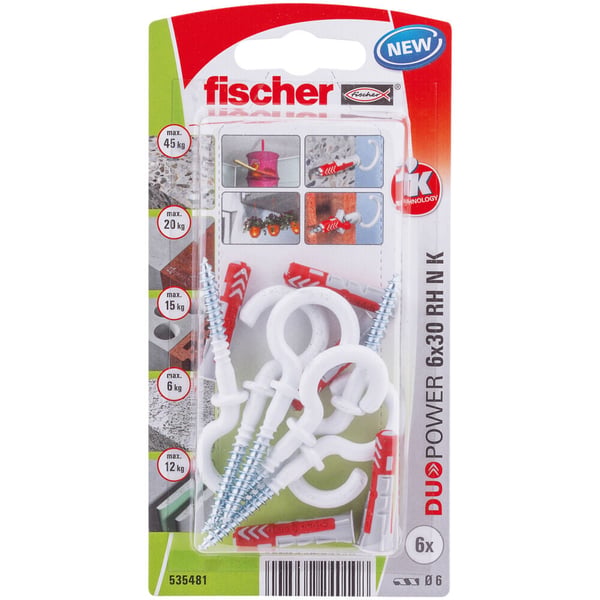 Fischer 535481 skrueanker og vægudtag 6 stk Skrue og vægstiksæt 30 mm