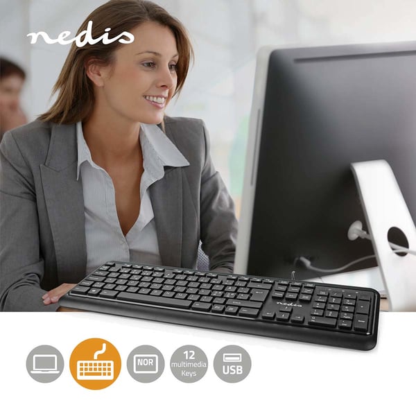 Nedis KBMU200BKND tangentbord Universal USB QWERTY Nordic Svart