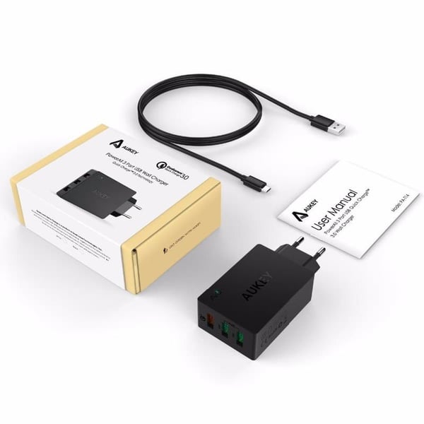 Miniatyrbillede 2 af 5: AUKEY PA-T14 oplader til mobil enhed Netbook, Smartphone, Tablet Sort Vekselstrøm, DC Hurtig opladning Indendørs