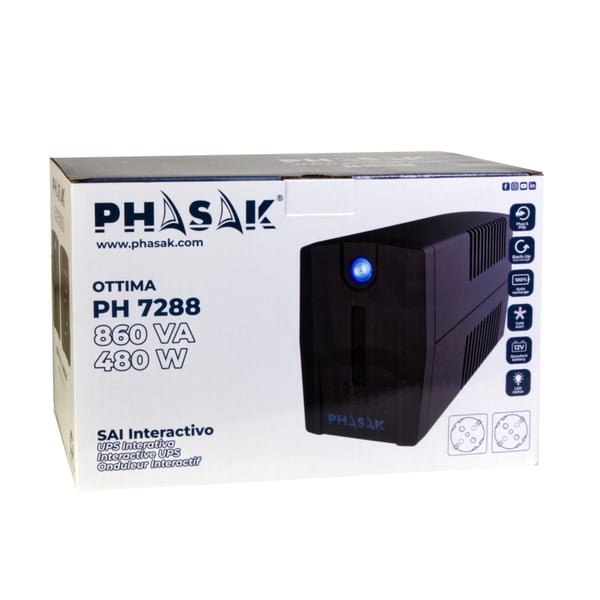 Miniatyrbillede 6 af 7: Phasak Ottima UPS-enhed Interaktivt indgangsstik 0,66 kVA 380 W 2 AC stikkontakt(er)