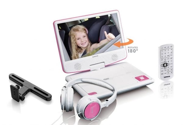 Lenco DVP-910 Kannettava DVD-soitin Muunneltava 22,9 cm (9") Musta, Vaaleanpunainen