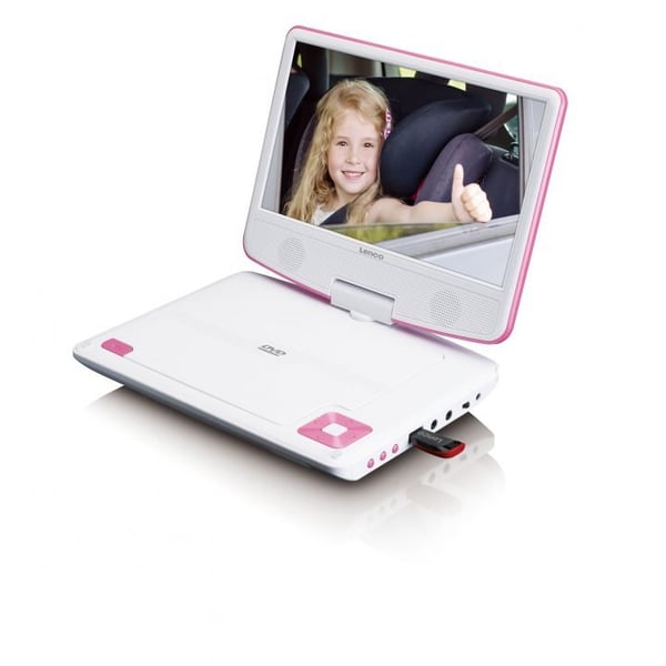 Lenco DVP-910 Kannettava DVD-soitin Muunneltava 22,9 cm (9") Musta, Vaaleanpunainen