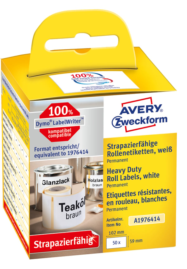 Pikkukuva 1 / 2: Avery A1976414 liimaetiketti Pyöristetty suorakulmio Kiinteä Valkoinen 50 kpl