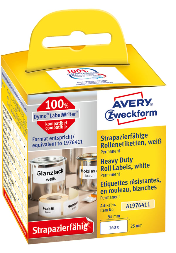 Miniatyrbillede 1 af 3: Avery A1976411 selvklæbende etiket Afrundet rektangel Permanent Hvid 160 stk