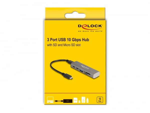 DeLOCK 64236 gränssnittshubbar USB 3.2 Gen 1 (3.1 Gen 1) Type-C 10000 Mbit/s Grå