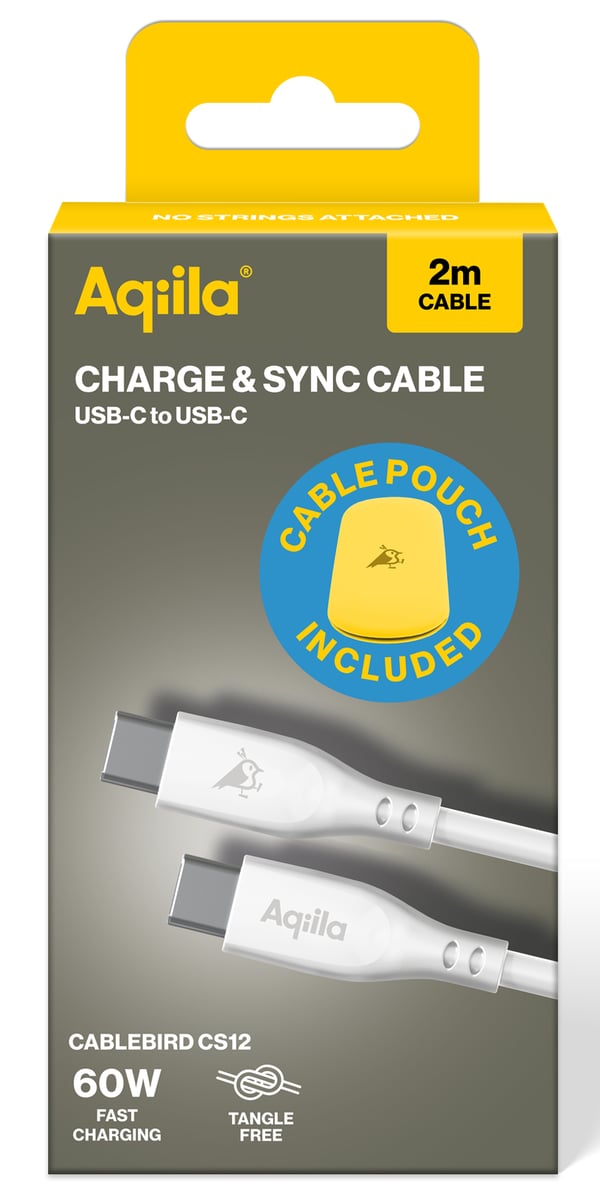 Miniatyrbillede 5 af 9: Aqiila Cablebird CS21 USB-kabel USB 2.0 2 m USB C 0,48 Gbit/sek. 60 W Hvid