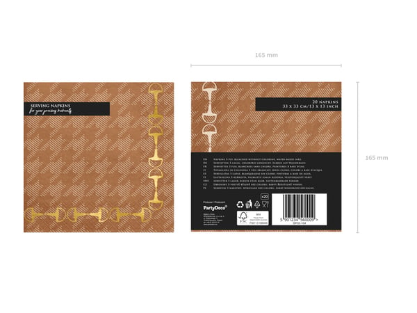 PartyDeco SP33-104 serviet Papir Brun, Guld 12 stk