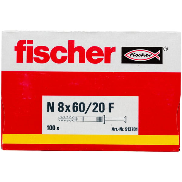 Fischer 513701 ruuviankkuri ja seinätulppa 100 kpl Ruuvi- ja seinäpistokesarja 60 mm