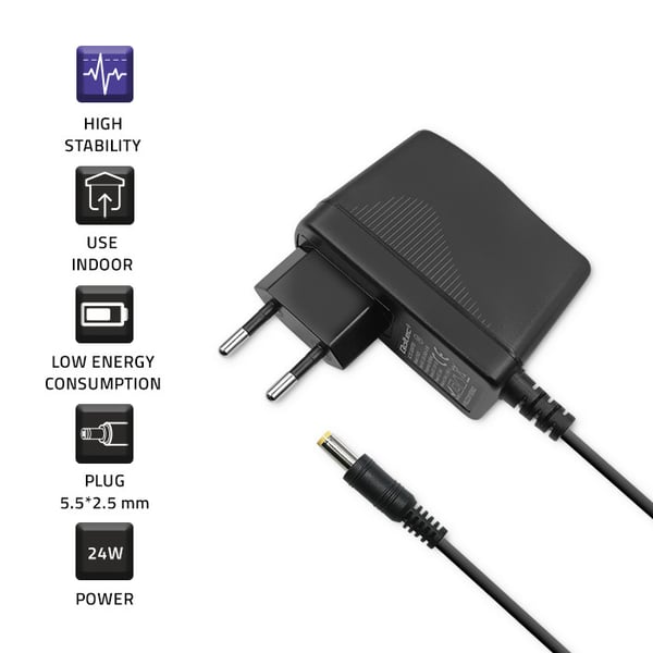 Qoltec 51023 virta-adapteri ja vaihtosuuntaaja Sisätila 24 W Musta