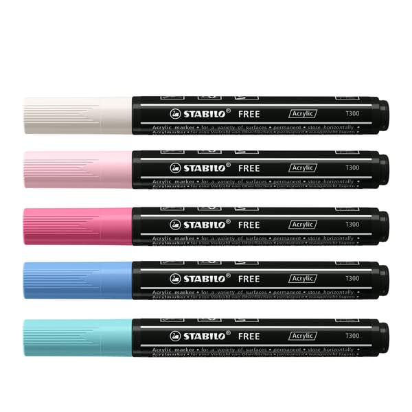 STABILO FREE Acrylic märkpennor 5 styck Rund spets Blå, Metallicblå, Rosa, Rosa, Vit