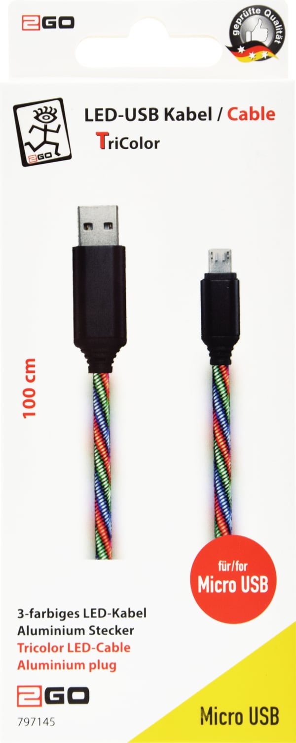 2GO 797145 USB-kabel 1 m USB B Micro-USB B Flerfarvet