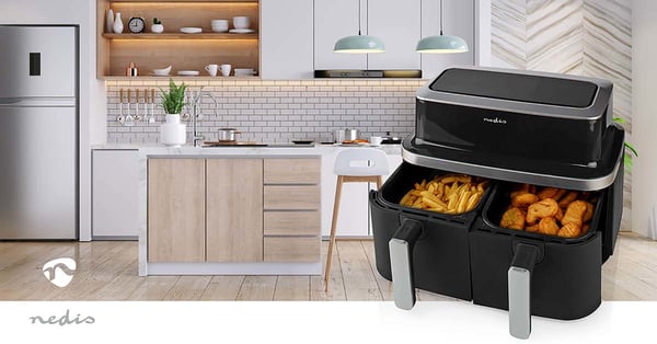 Miniatyrbillede 3 af 11: Nedis KAAF320BK frituregryde Dobbelt 4,2 L Enkeltstående 2600 W Varmluftsteger Sort