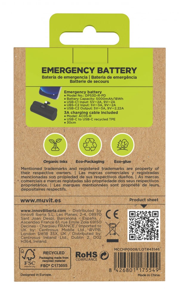 Miniatyrbillede 3 af 11: Muvit MCCHP0008 powerbank Lithium polymer (LiPo) 5000 mAh Sort