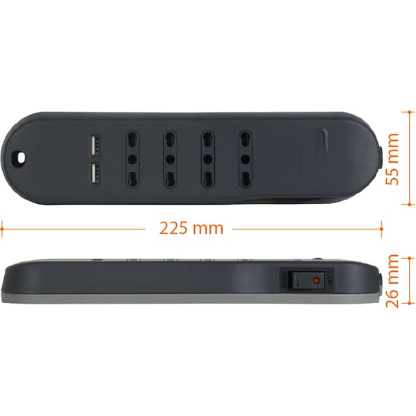 Miniatyrbillede 3 af 5: bticino Slim stikdåse 1,5 m 4 AC stikkontakt(er) Indendørs Grå