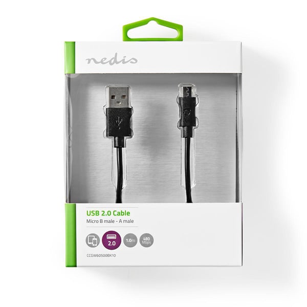 Pikkukuva 2 / 3: Nedis CCGW60500BK10 USB-kaapeli USB 2.0 1 m USB A Micro-USB B 0,48 Gbit/s Musta