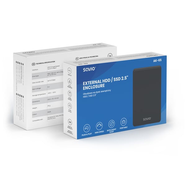 Miniatyrbillede 10 af 10: Savio AK-65 drevkabinet HDD/SSD kabinet Sort 2.5"