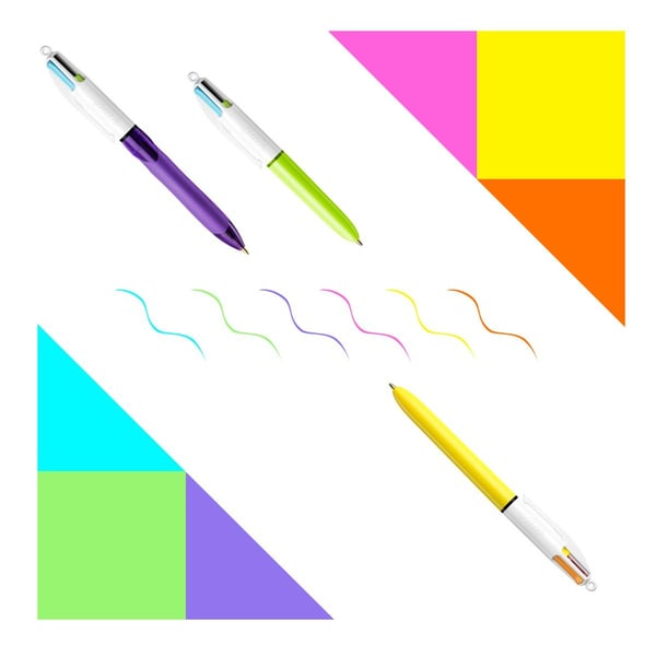BIC 4 Colours Sort, Blå, Blå, Grøn, Lysegrøn, Orange, Lyserød, Lilla, Rød, Gul Clip-on udtrækkelig kuglepen Mellem 6 stk