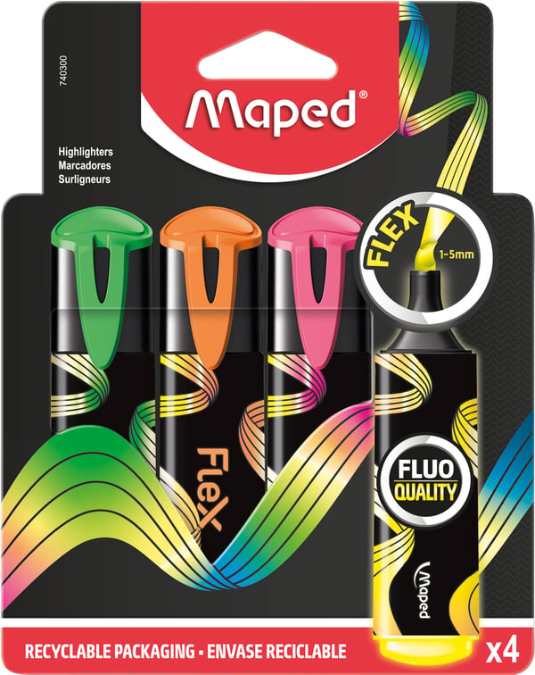 Maped 740300 märkpennor 4 styck Mejselspets Grön, Orange, Gul, Rosa Maped 740300 märkpennor 4 styck Mejselspets Grön, Orange, Gul, Rosa