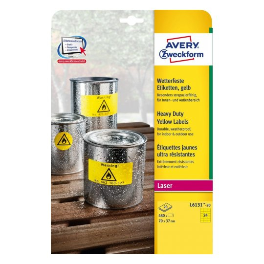 Miniatyrbillede 2 af 4: Avery L6131-20 print etiket Gul Selvklæbende printeretiket