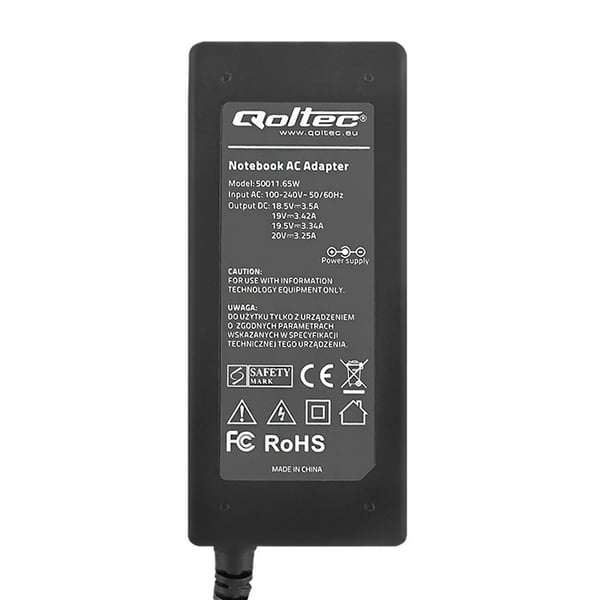 Qoltec 50011 strømadapter og vekselret Indendørs 65 W Sort
