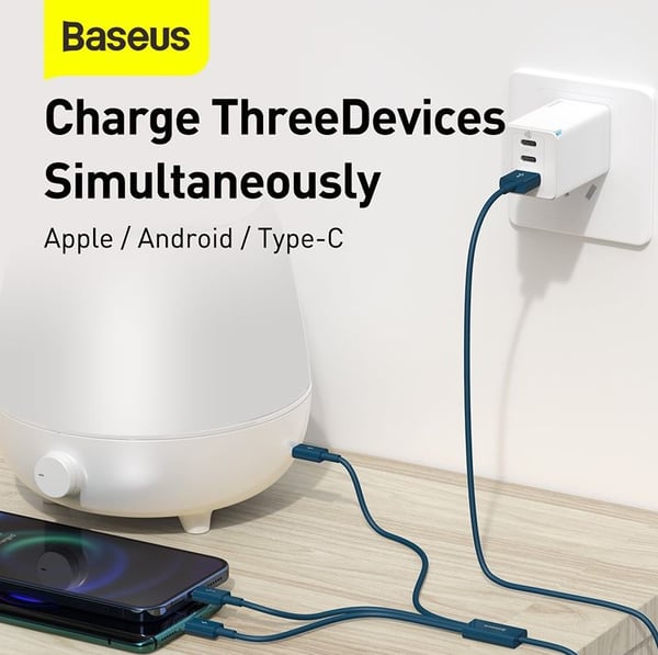 Baseus CAMLTYS-03 USB-kablar 1,5 m USB A USB C/Micro-USB B/Lightning 0,48 Gbit/s Blå