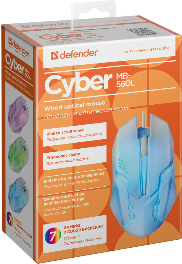 Defender Сyber MB-560L mus Spil Ambidextrous USB Type-A Optisk 1200 dpi