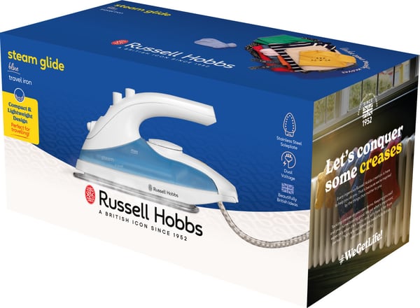 Russell Hobbs Úti vasaló Dampstrygejern Rustfri strygesål 850 W Blå, Hvid