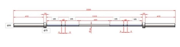 Miniatyrbillede 2 af 5: Gymstick OB-20COM vægtstang 2200 mm Fast vægtstang