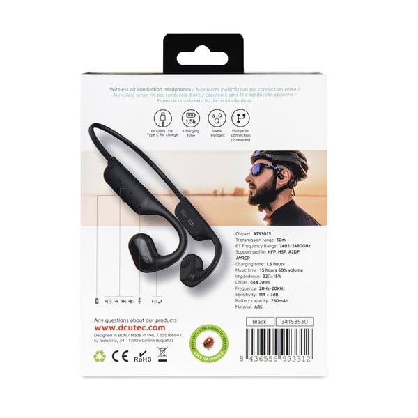 DCU Advance Tecnologic 34153530 kuulokkeet ja kuulokemikrofoni Langaton Pääpanta USB Type-C Bluetooth Musta