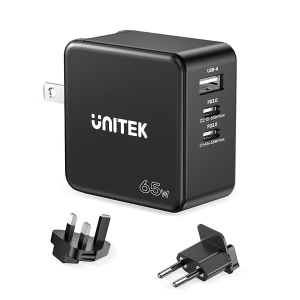 UNITEK P1117B oplader til mobil enhed Universel Sort Vekselstrøm Hurtig opladning Indendørs
