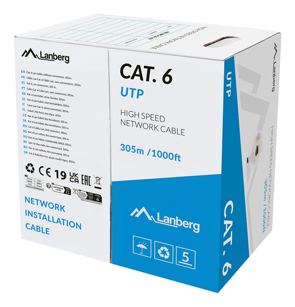 Lanberg LCU6L-11CU-0305-S verkkokaapeli Harmaa 305 m Cat6 U/UTP (UTP) Pyöreä