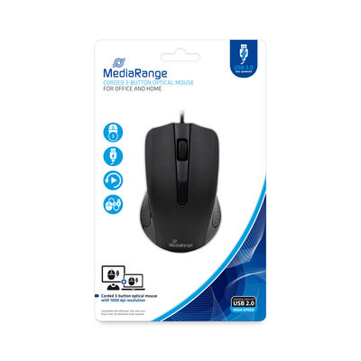 MediaRange MROS210 datormöss Kontor Högerhand USB Type-A Optisk 1000 DPI