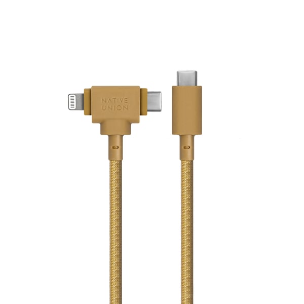 Native Union Belt Cable Duo USB-kaapeli 1,5 m USB C USB C/Lightning 60 W Keltainen
