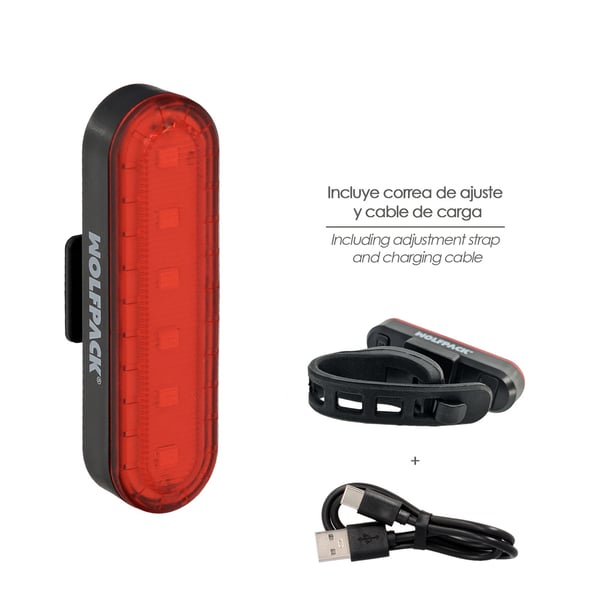 Pikkukuva 2 / 5: Wolfpack Luz Led Trasera Para Bicicleta / Patinete 100 Lumenes (4 Modos) Bateria Recargable USB