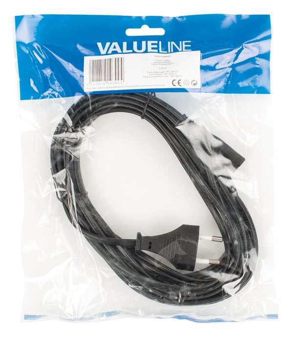 Valueline VLEP11040B50 virtajohto Musta 5 m CEE7/16 C7 liitin