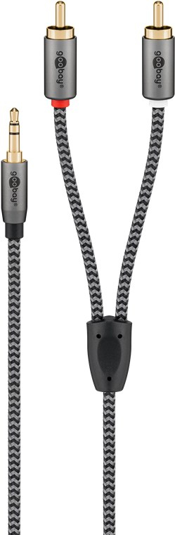 Pikkukuva 10 / 11: Goobay 65284 audiokaapeli 0,5 m 3.5mm 2 x RCA Musta, Hopea