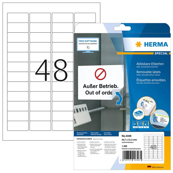 HERMA 4346 utskriftsbara etiketter Vit Självhäftande skrivaretikett HERMA 4346 utskriftsbara etiketter Vit Självhäftande skrivaretikett