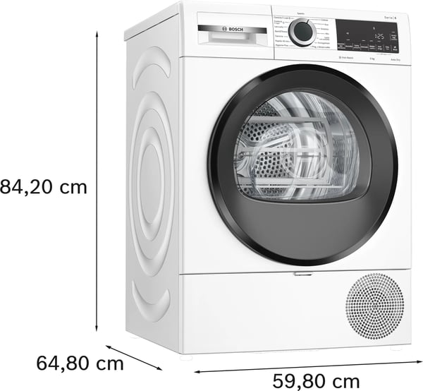 Miniatyrbillede 5 af 13: Bosch Serie 6 WQG243C0II tørretumbler Fritstående Front-læsning 9 kg Hvid