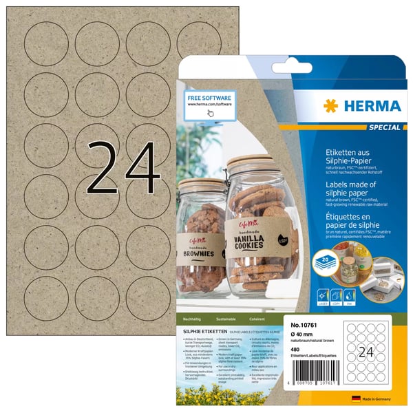 HERMA 10761 liimaetiketti Pyöreä Kiinteä Ruskea 480 kpl