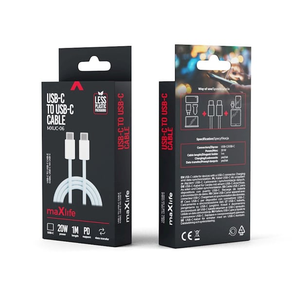 MaXlife MXUC-06 USB-kablar USB 3.2 Gen 2 (3.1 Gen 2) 1 m USB C 20 W Blå