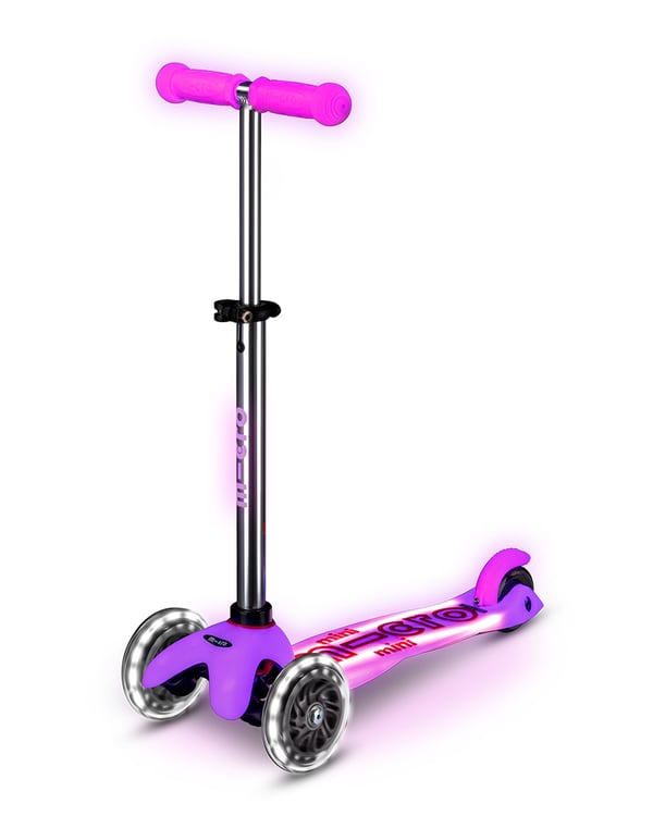 Micro Mobility Mini Micro Deluxe Glow LED Plus Barn Trehjulig sparkcykel Rosa