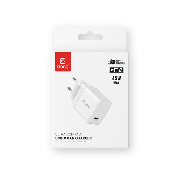 Miniatyrbillede 6 af 8: Crong CRGGN1C45WHI oplader til mobil enhed Hovedtelefoner, Laptop, Strømbank, Smartphone, SmartWatch, Tablet Hvid Vekselstrøm Hurtig opladning Indendørs