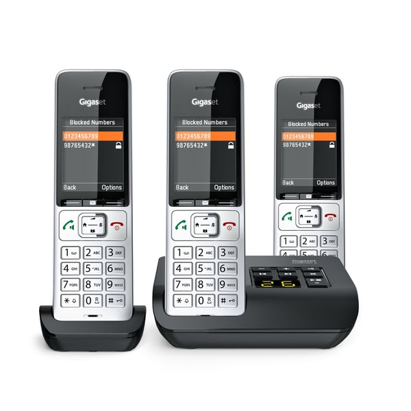 Gigaset COMFORT 500A Trio Analog/DECT-telefon Nummervisning Sort, Sølv