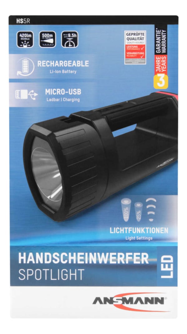 Ansmann HS5R Sort Hånd lommelygte LED