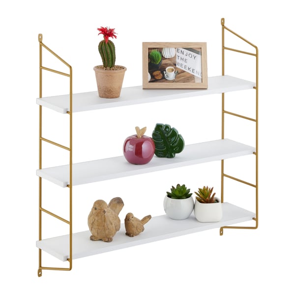 Miniatyrbillede 1 af 6: Relaxdays 10044750 Flydende hylde Vægmonteret MDF, Polyvinylchlorid (PVC) Guld, Hvid