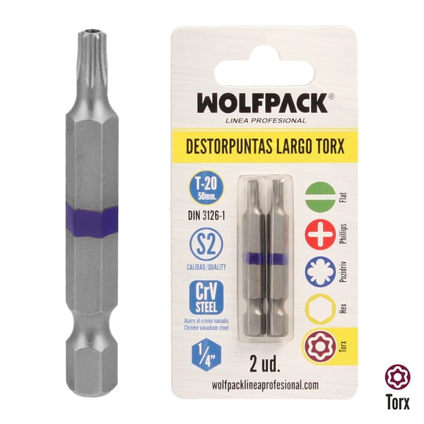 Wolfpack Destorpuntas Largo Torx T20 (2 Piezas) Acero S2 al Cromo Vanadio