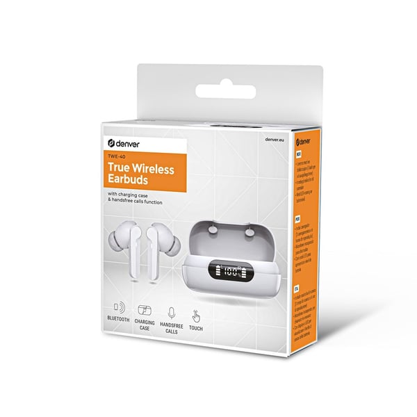 Miniatyrbild 2 av 7: Denver TWE-40 hörlur och headset True Wireless Stereo (TWS) I öra Samtal/musik Bluetooth Vit