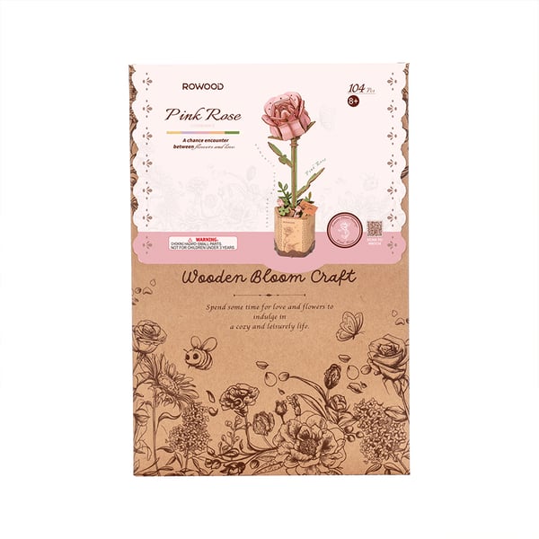 Miniatyrbillede 10 af 10: ROBOTIME Pink Rose 3D puslespil 104 stk Flora