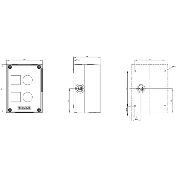 Miniatyrbillede 3 af 4: Styrekapsling til 22 mm runde kameraer gul plast 2 kontrolpunkter plast 3SU1802-0AA00-0AB2